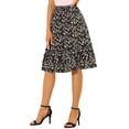 thumbnail image 4 of Unique Bargains Women's Ruffle Hem Flowy Tiered A-Line Swing Floral Midi Skirt, 4 of 7