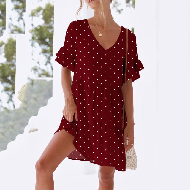 Liquidation d'Été 2025! Robe pour Femme Grande Taille, Liquidation de Robes d'Été pour Femmes, Robe d'Été Décontractée pour Femme Douce et Mignonne à Col en V avec Poches, Manches Courtes, Volants