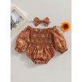 thumbnail image 2 of Faithtur Infant Baby Girl Spring Jumpsuit Set Cartoon Sun Print Off Shoulder Long Sleeve Romper + Bow Headband, 2 of 9