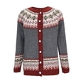 thumbnail image 3 of Fair Isle Sweater Cardigans Women Plus Size Vintage Ethnic Button Front Cardigan Long Sleeve Fall Knitted Boho Tops Wine, 5XL, 3 of 6