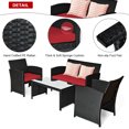 thumbnail image 4 of Costway 4PCS Patio Rattan Furniture Conversation Set Cushion Sofa Table Garden Red, 4 of 10