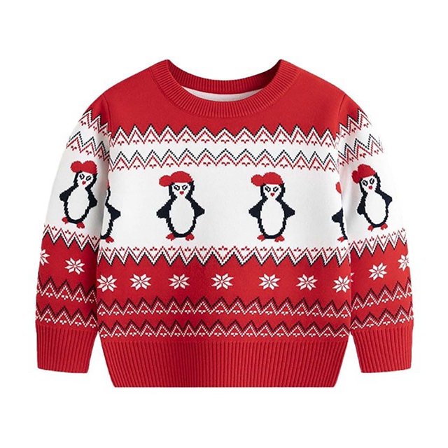Chandails de Noël Garçons Filles Chandail à Manches Longues en Tricot Col Rond Chandail pour Enfants Chandail de Noël Laid Hauts 3-8 Ans (4 Ans, Rouge 04)