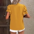 thumbnail image 4 of Dealovy Blouses pour Femmes Habillées à Double Couche à Volants Manches Courtes Chemises de Travail Col en V Top Décontracté, 4 of 5