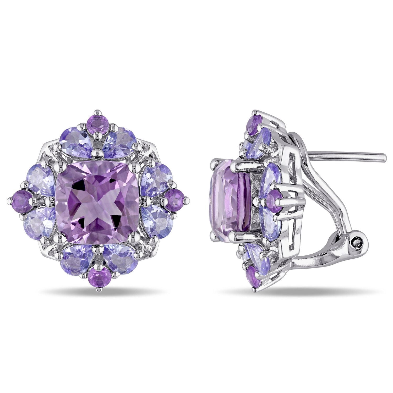 Tangelo 5-7/8 Carat T.G.W. Amethyst and Tanzanite Sterling Silver Cluster Earrings