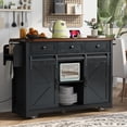 thumbnail image 1 of MODERNLUXE 53.7" Kitchen Island with Power Outlet & Drop Leaf, Rolling Kitchen Cart with 3 Drawers, Spice Rack & Towel Rack, Storage Cabinet on Wheels for Dining Room,Black, 1 of 9