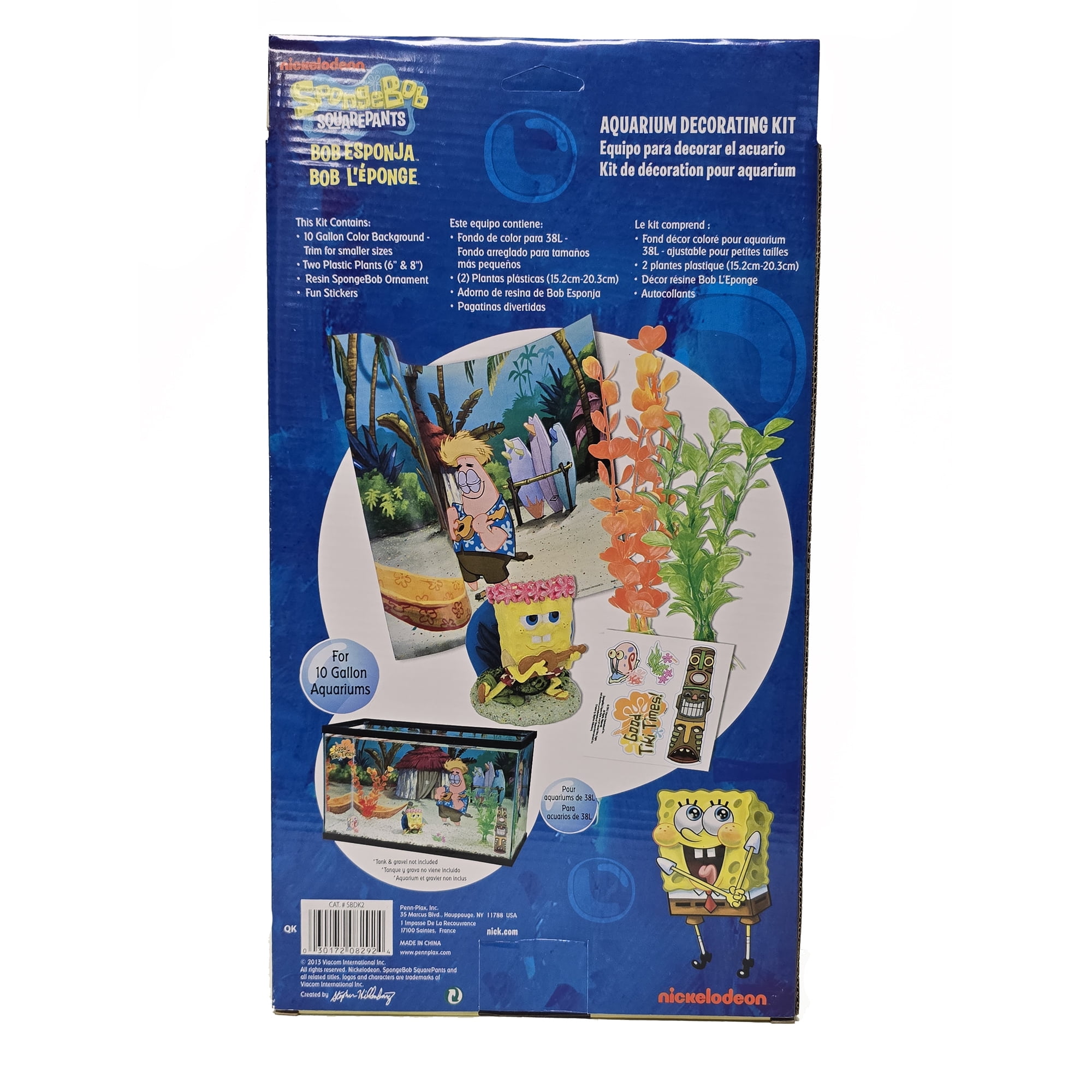 Trousse de décoration pour aquarium SpongeBob SquarePants avec ornement, plantes, fond, autocollants et coquille décorative