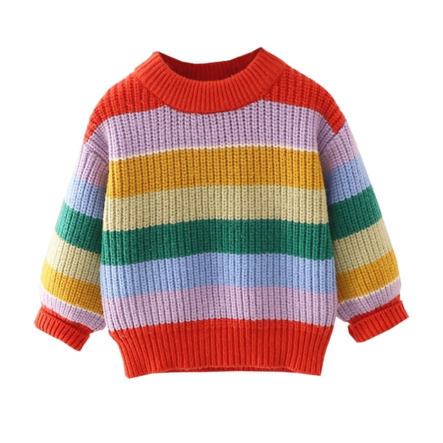 MIASHUI Chandail Ras du Cou pour Garçons et Filles Tout-Petits Mignon Rayé Arc-en-Ciel, Rouge, 3-4 Ans