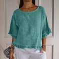 thumbnail image 2 of Plebaso T-Shirts en Coton et Lin pour Femmes à Manches à Volants, Col Ras du Cou, T-Shirts Unis Légers, Hauts, 2 of 7