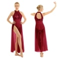thumbnail image 4 of Yanarno Costume de Danse Lyrique pour Femmes Justaucorps à Paillettes à Dos Nu Robe Maxi en Tulle Fendue Tenue de Danse de Salon Bourgogne TP, 4 of 9