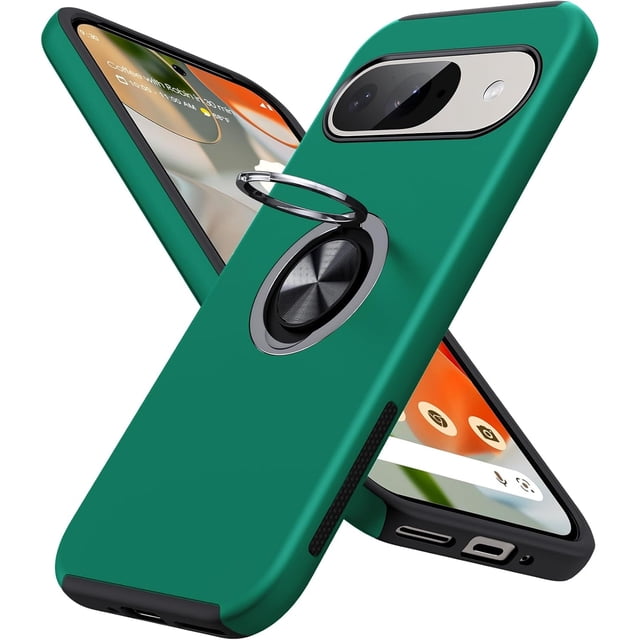KOMI for Google Pixel 9 Pro XL Case, Slim Fit Case for Pixel 9 Pro XL with Metal Ring Holder Kickstand, Dual Layer Shockproof Protective Phone Case for Google 9 Pro XL 6.8", Green