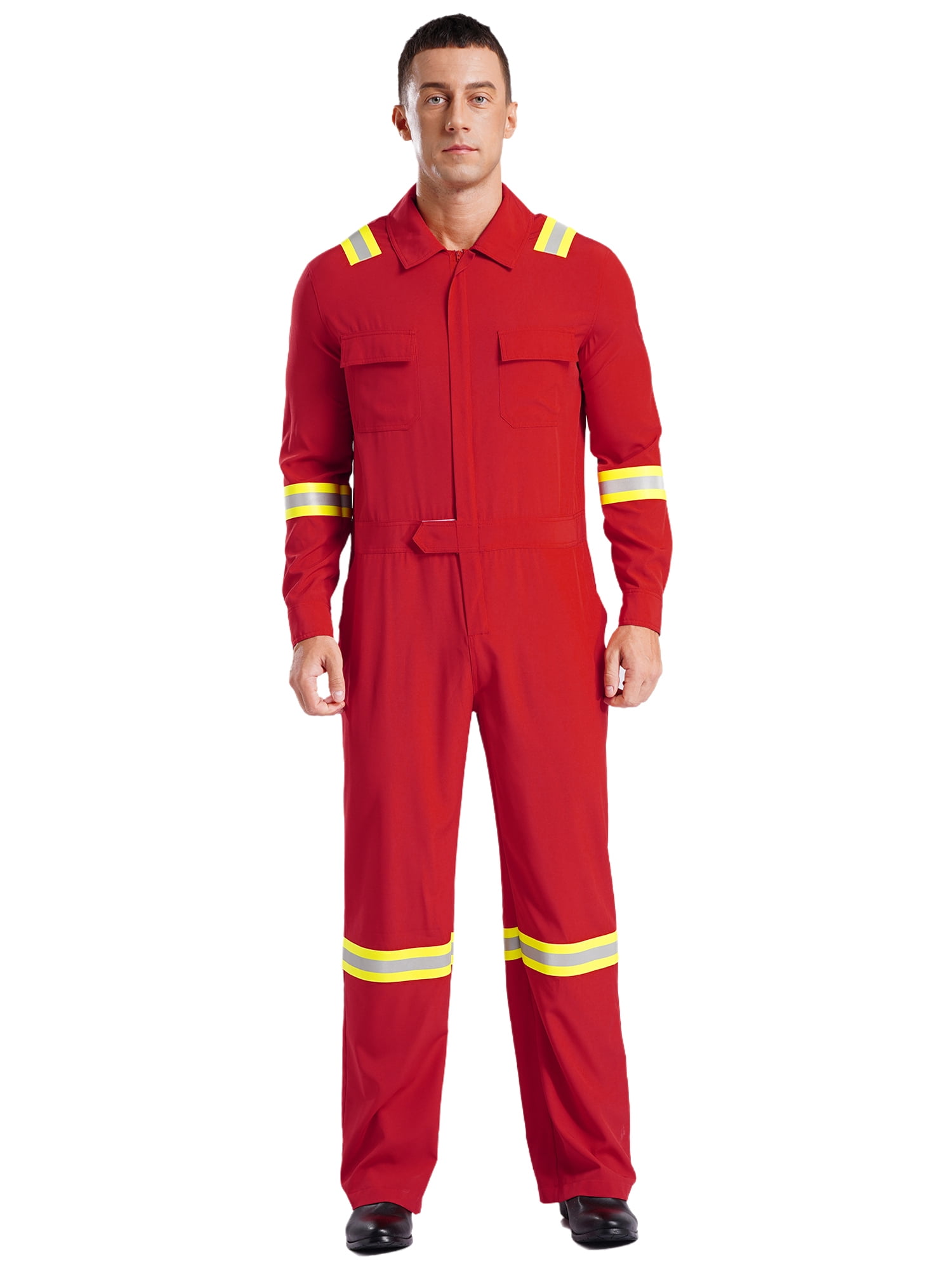 YUUMIN Mens Coveralls Lightweight One Piece Reflective Safety Mechanics Jumpsuits High Visibility Workwear Red XXL