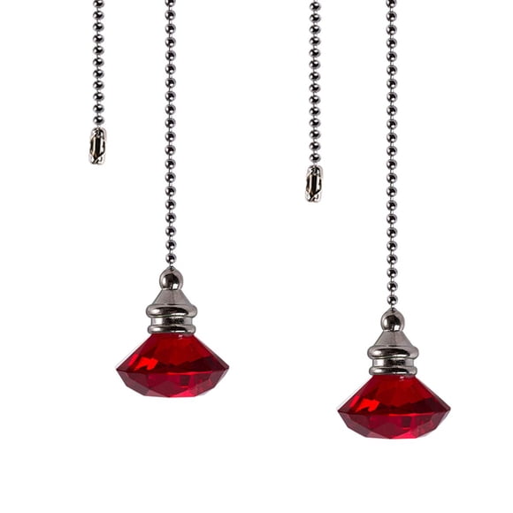 LONGSHENG Ceiling Fan Pull Chain Set - 2 pieces Red Diamond Fan Pull Chains 20 Inch Ceiling Fan Chain Extender with Chain Connector Home Wedding Decor Ornament Pendant
