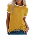 thumbnail image 1 of Pompotops T-shirt Uni pour Femme, Manches Courtes, Blouse à Col Rond, Hauts Décontractés, Liquidation, 1 of 4