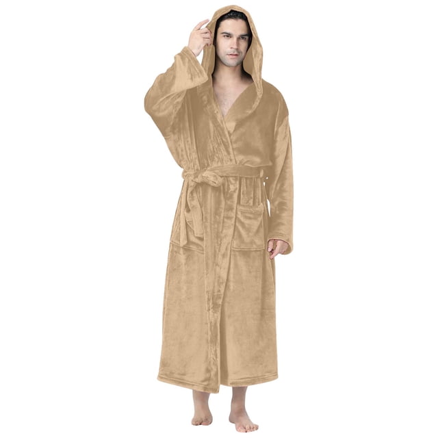 SHTXOZHI Men's Flannel Robe Warm Fleece HoodedSpa Bathrobe Winter Soft Robes with Pockets