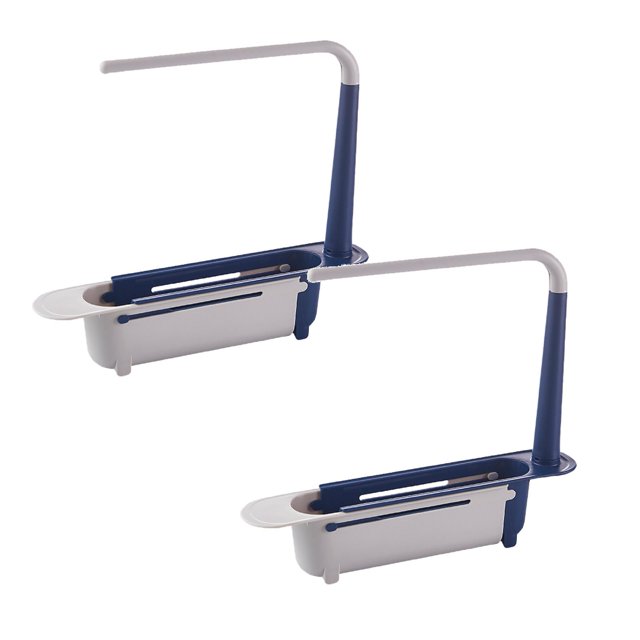 Oleegame 2PC Shower Soap Dish With Hook Minimalist Telescopic 2-in-1 Sink Storage Rack Holder Dishwashing Cloth Rack Blue