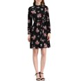 thumbnail image 1 of INSPIRE CHIC Robe Fleurie pour Femme Col Montant Manches Longues Taille à Nouer Longueur Genou Robe Bohème L Noir, 1 of 7