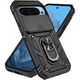 thumbnail image 1 of KOMI Designed for Google Pixel 9 Pro, Military-Grade Drop-Proof Case with Sliding Camera Cover and Ring Kickstand, Heavy Duty Shockproof Full Body Protective Phone Case, Black, 1 of 5