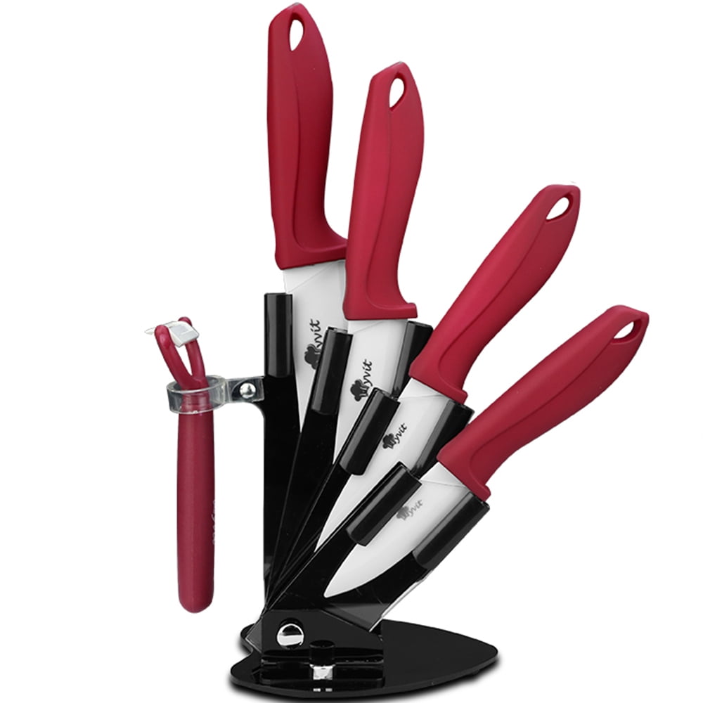 Ceramic Knives with Block, 3" 4" 5" 6" inch Kitchen Knife Set with Peeler Fruit Paring Knife with Covers
