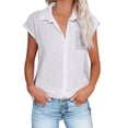 thumbnail image 2 of EGNMCR T-Shirts pour Femmes Mode T-Shirt à Manches Courtes pour Femme Col Rabattu Col Rond Bouton Décontracté Élastique Confortable Blouse Chemises, 2 of 6