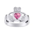 thumbnail image 1 of RYLOS Rings Sterling Silver Claddah Love, Loyalty & Friendship Heart 6MM Gem Irish Wedding Band Claddagh Rings October Pink Ice Jewelry Size 9, 1 of 7
