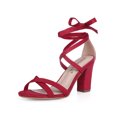 thumbnail image 1 of BLISSFUL STEP Women's Sandals High Block Heels Solid Color Lace up Sandals Red 6, 1 of 8