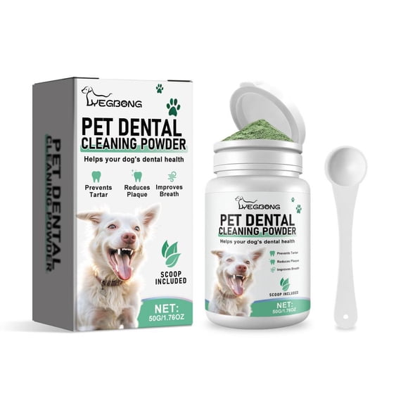 Dog Dental Care Powder 50g for Teeth Cleaning & Fresh Breath - Oral Hygiene Supplement Mixes with Food Reduces Plaque & Tartar