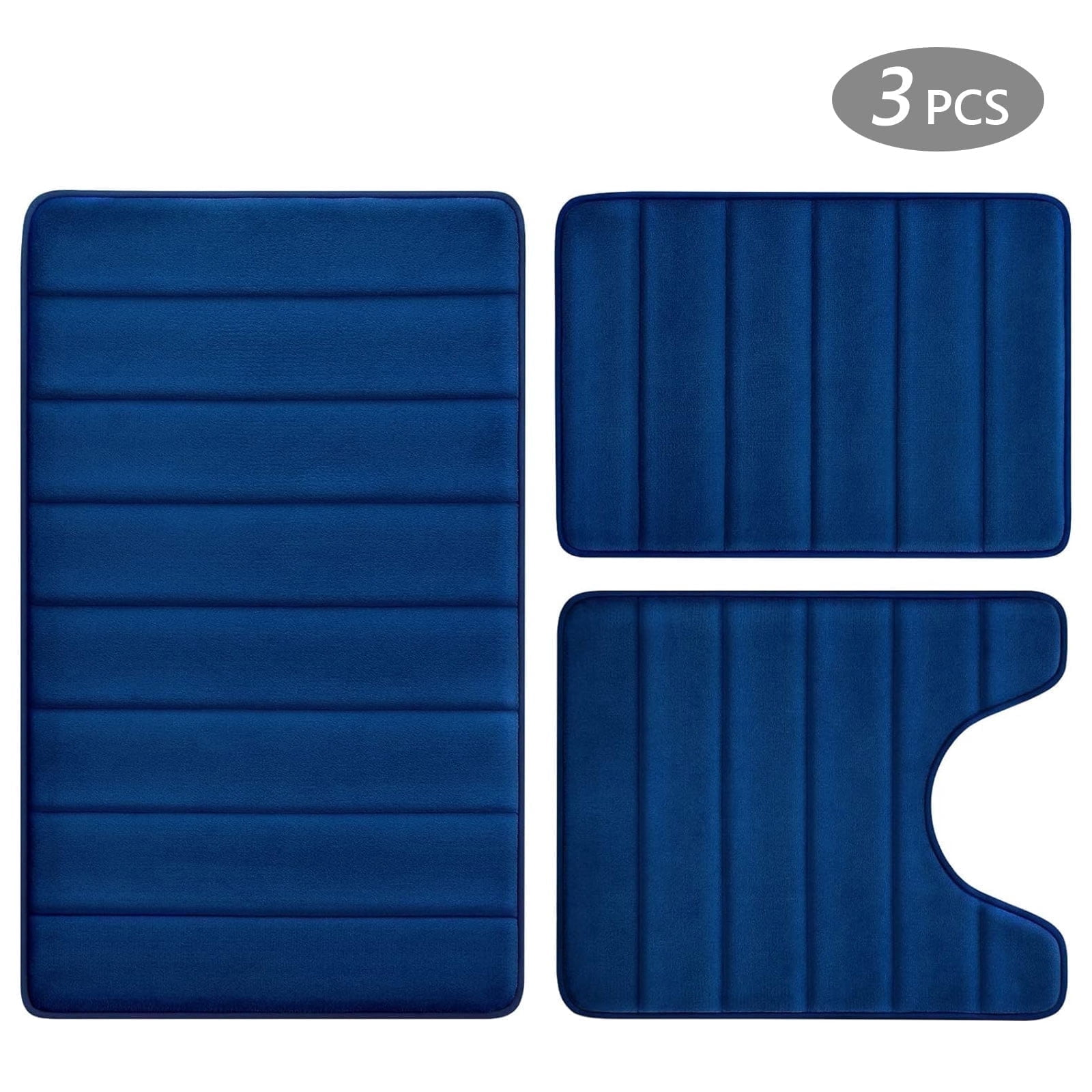Semfri 3 Pcs Memory Foam Bathroom Mat Set Bathroom Rug Set Non Slip Absorbent Toilet Mat Set Comfortable Soft Machine Wash Thick Navy Blue
