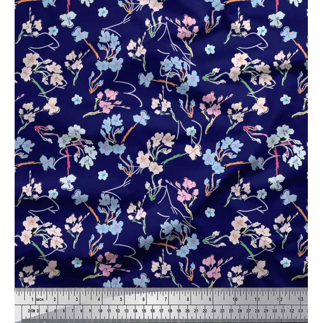 Soimoi Poly Georgette Fabric Artistic Floral Print Sewing Fabric Yard 52 Inch Wide