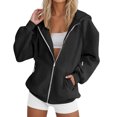 thumbnail image 3 of Mgmyaa Women's Sweatshirt Fashion Solid Color Hooded Pocket Raglan-Sleeve Long Sleeve Zip Up Jacket, 3 of 6