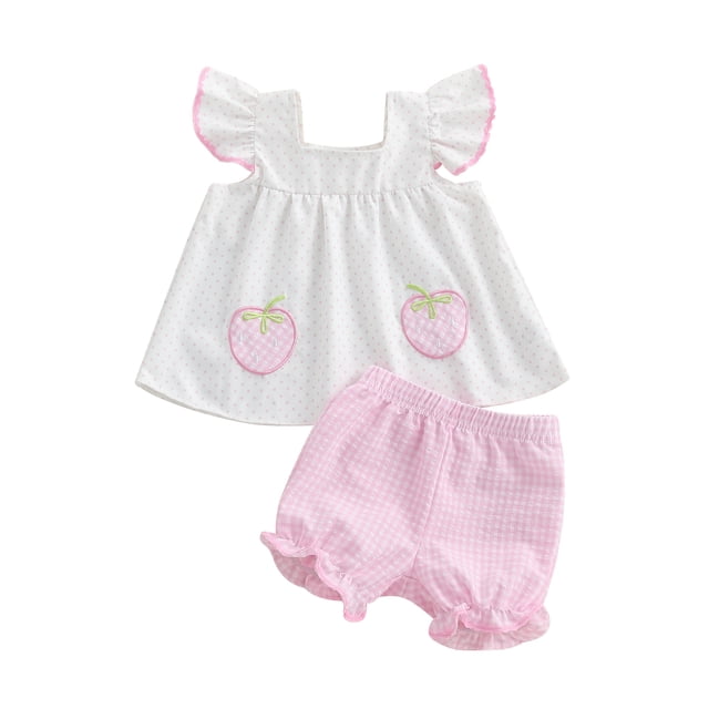 Baby Girl Summer Clothes Stripe Print Flying Sleeve Tank Tops Ruffled Shorts Outfit