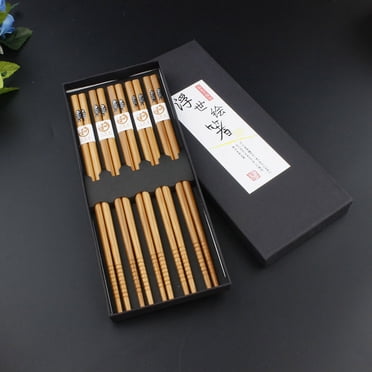 EGNMCR Baguettes Baguettes Réutilisables Style Japonais Baguettes Réutilisables Baguettes en Bois Naturel Ensemble de 5 Pcs les Baguettes
