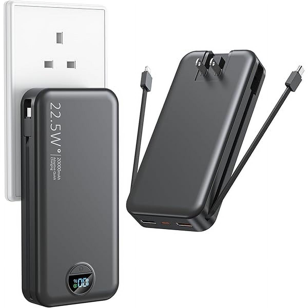 Portable Charger with Wall Plug, 20000mAh USB C Power Bank Fast Charging, External Battery Pack with Built in Cables, Digital Display, 5 Output 2 Input for iPhone Android Cell Phone Tablet