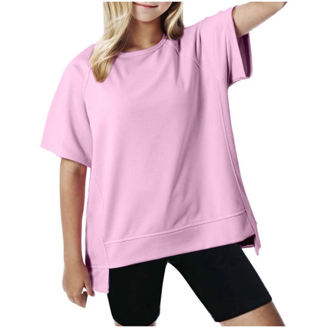 Plebaso T-shirts Surdimensionnés pour Garçons Filles Manches Courtes Décontractés T-Shirts Unis Enfants Col Rond Hauts Légers