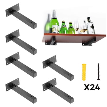 6 Pcs Supports de Tablettes Flottantes, Supports de Tablettes Industrielles en Métal Robustes de 6 Pouces Montés au Mur avec Vis, Supports en Métal pour Tablettes Flottantes et Planches