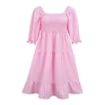 thumbnail image 4 of Femmes Été Robe Bohème Adultes Off-Épaule Smocked Puff Manches Plaid une Seule Pièce, 4 of 7