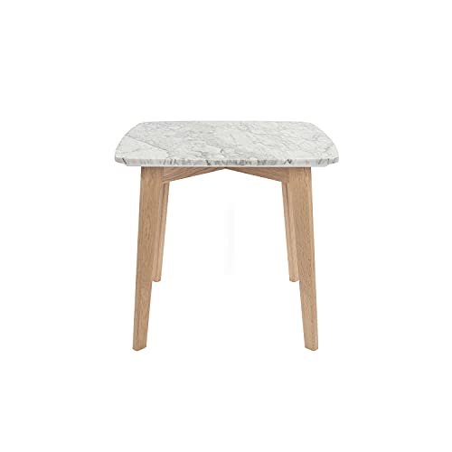 Bianco Collection Table d'Appoint en Marbre Gavia 19.5 Pouces en Blanc et Chêne