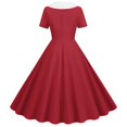 thumbnail image 4 of Robes Grande Taille Commerce Extérieur Col en V Manches Courtes Rétro Double Boutonnage Bouton Robe Maxi Rouge TTG, 4 of 4