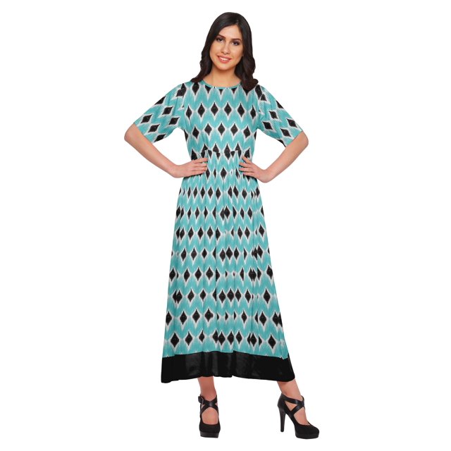 Moomaya Robe Kurti Tunique Longue Ligne A pour Femmes, Manches au Coude, Kurti Décontractée Imprimée