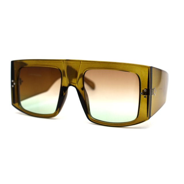 Oceanic Lens Retro Flat Top Unique Thick Temple Mobster Sunglasses Green Brown Blue