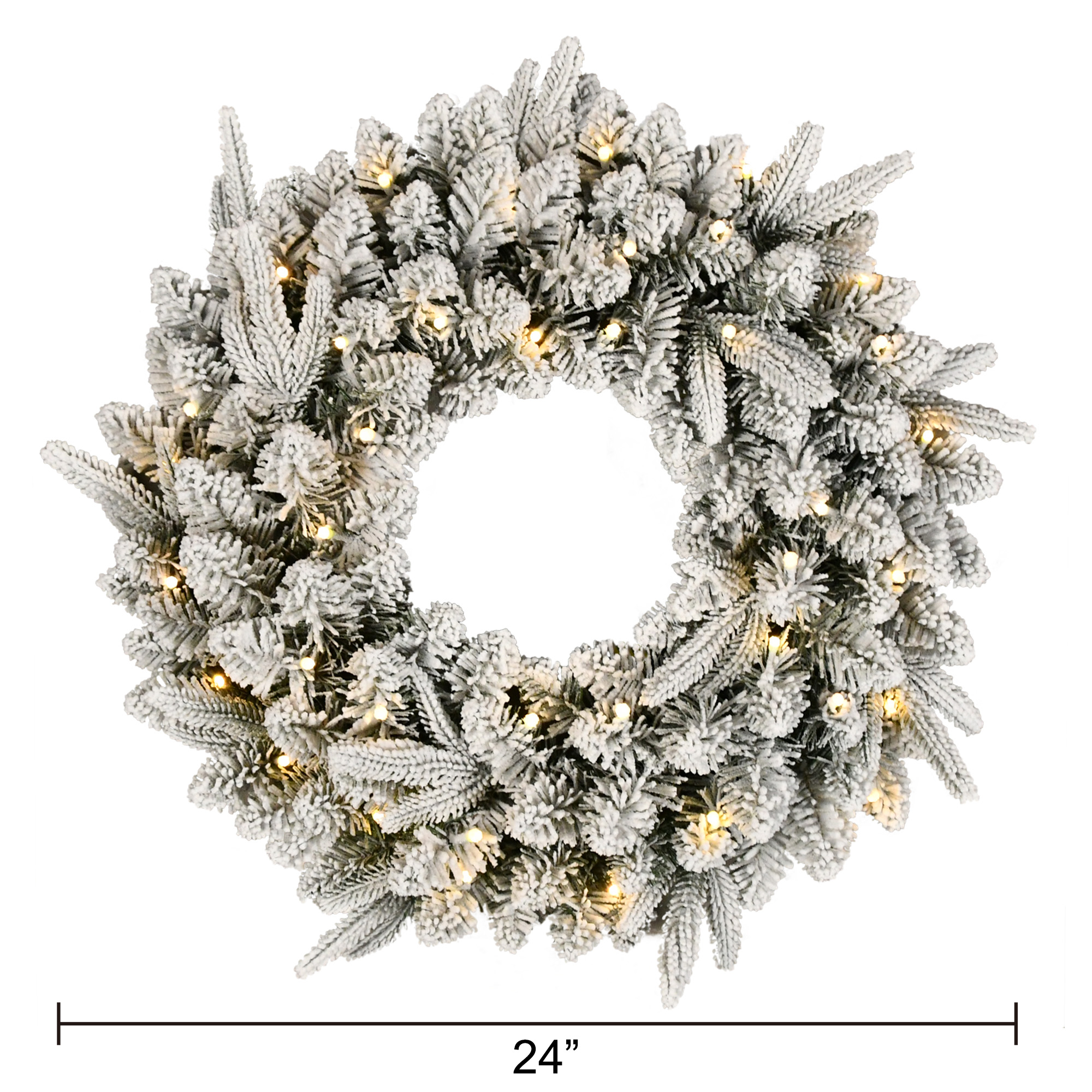 Holiday Time 24" Pre-lit Flocked Christmas Artificial Wreath, Green