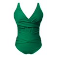 thumbnail image 5 of Huesdet Women's One Piece Swimsuit Ruched Tummy Control Bathing Suits Vintage Retro Push Up Swimwear[Green,S], 5 of 5