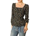 thumbnail image 2 of INSPIRE CHIC Blouse à Manches Longues à Encolure Carrée Florale pour Femmes avec Ceinture, 2 of 7