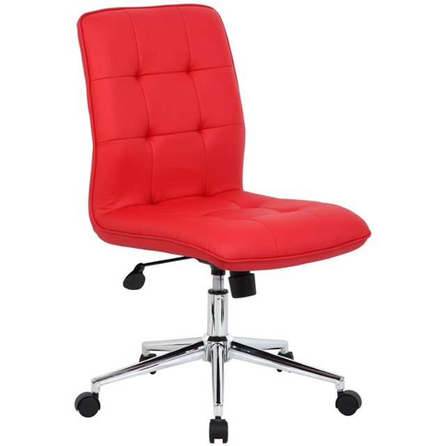Boss Office Chaise de Bureau Ergonomique Pivotante Moderne en Similicuir Capitonné, Rouge