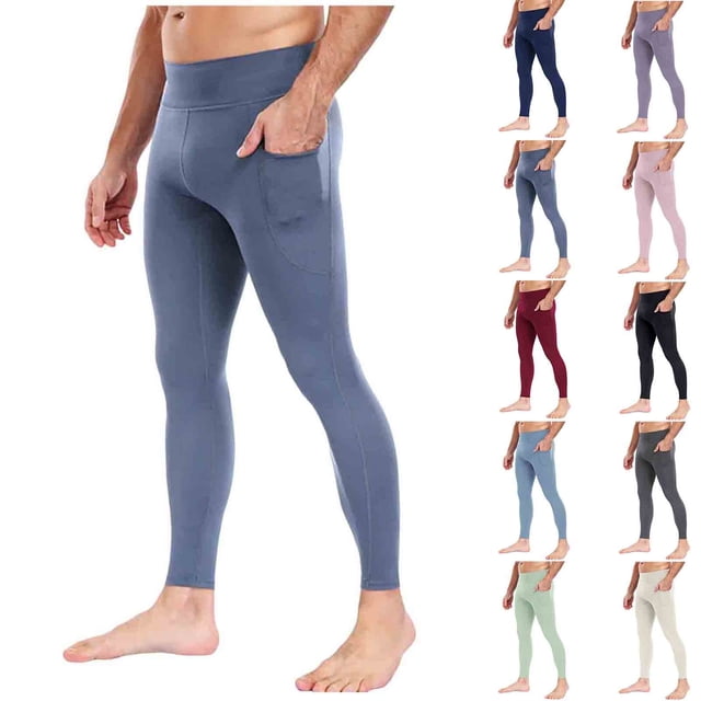 Sentmoon Leggings for Men Compression Leggings for Men Men Solid Color Pocket High-Elastic Yoga Pants Control Breathable Warm Running Cycling Sports Fitness Pants
