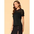 thumbnail image 4 of INSPIRE CHIC Women's Round Neck Lace Keyhole Back Puff Short Sleeve Tops Black M, 4 of 6