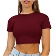 thumbnail image 2 of Jsaierl Women's Solid Color Short Tops Summer Round Neck Short Sleeve T-Shirts Slim Classic Versatile Tees, 2 of 8