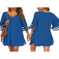 thumbnail image 4 of Robe de Plage pour Femmes, Cache-Maillot Ample à Boutons, Manches 3/4, Col en V, Chiffon, Couleur Unie, Robe d'Été, 4 of 5