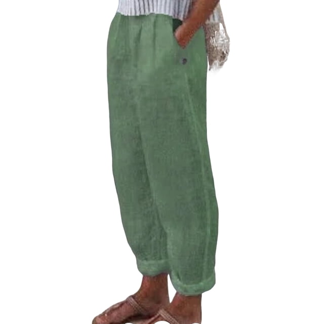 Timegard Pants for Women Cotton Linen Straight Leg Elastic Waist Fall Casual Loose Pants Lightweight