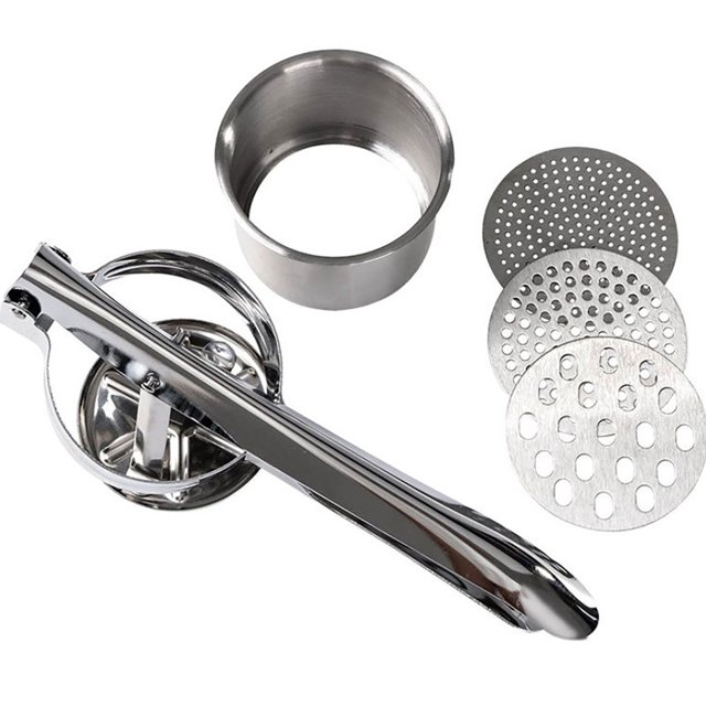 TopLLC Kitchen Accessories, Kitchen Essentials, Kitchen Tools Home Kitchen Three-in-one Stainless Steel Potato Press Manual Juicer Potato Masher