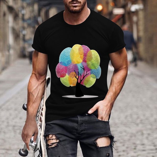 Qertyioot Hommes Imprimer Manches Courtes Col Rond T-shirt Casual Mode Manches Courtes Été Économies
